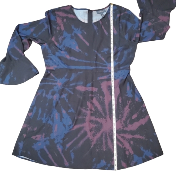 Modcloth Long Bell Sleeve Dress Womens Size Large Watercolor Print Boho Dress - Picture 5 of 11